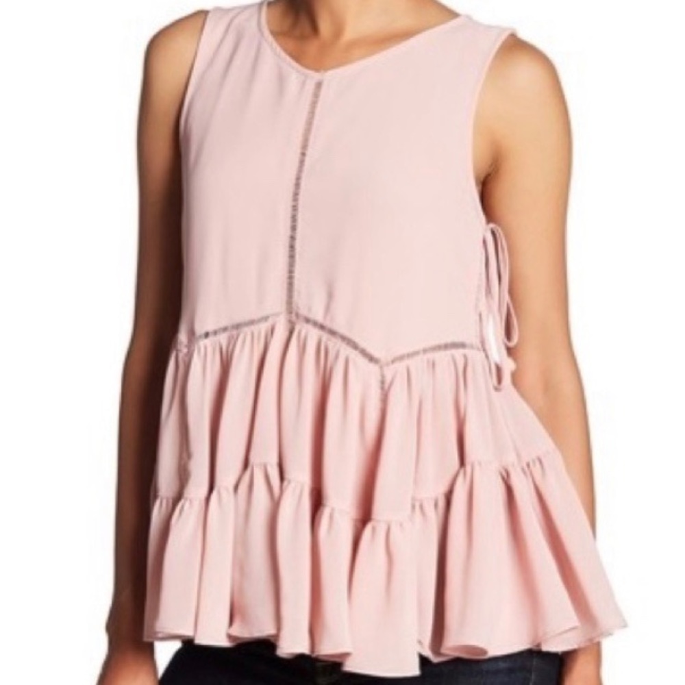 ROMEO JULIET COUTURE Pink Flared Eyelet top blouse